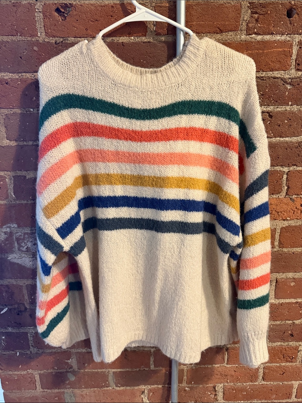 Cream Striped Cozy Knit Sweater - Multicolor